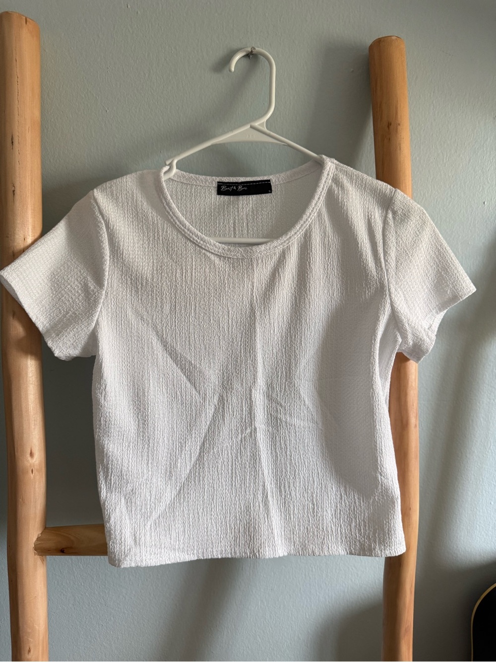 Zara White Textured Short Sleeve Tee